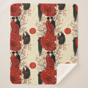 Romantic Sakura Kimono Couple Pattern (4) Sherpa Blanket
