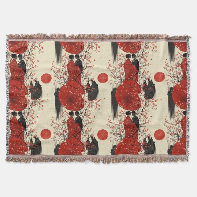 Romantic Sakura Kimono Couple Pattern (4) Throw Blanket (Front)