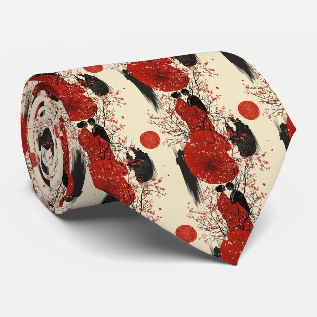 Romantic Sakura Kimono Couple Pattern (4) Tie (Rolled)