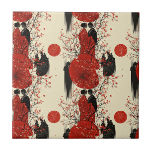Romantic Sakura Kimono Couple Pattern (4) Tile