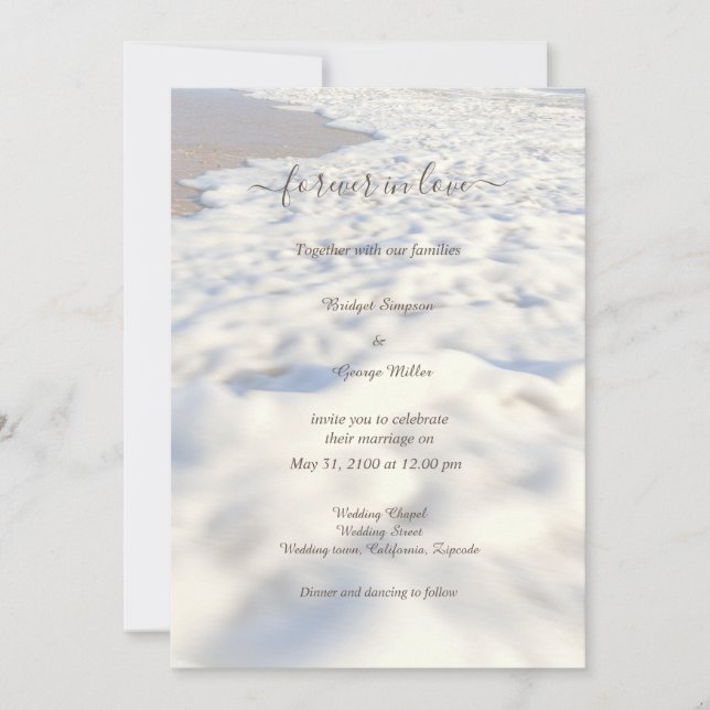 romantic sandy beige beach vibes coastal wedding invitation (Front)