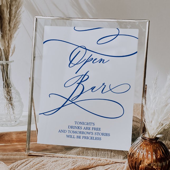 Romantic Sapphire Blue Calligraphy Open Bar Sign (Romantic Sapphire Blue Calligraphy Open Bar Sign)