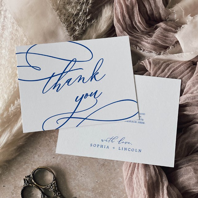 Romantic Sapphire Blue Flat Wedding Thank You Card (Romantic Sapphire Blue Flat Wedding Thank You Card)