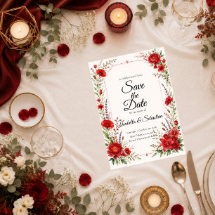 Romantic Scarlet Floral Elegance Wedding Save The Date