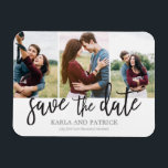 Romantic Script 3 Photo Collage Save The Date Magnet<br><div class="desc">This 3-photo save the date magnet features a beautiful free-spirited hand-painted script. Add an additional photo and custom text to the back.</div>