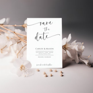Romantic Script Black and White Save the Date