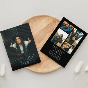 Romantic Script Black Photo Collage Graduation Announcement