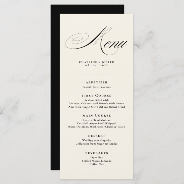 Romantic Script Calligraphy Details Menu Wedding (Front/Back)