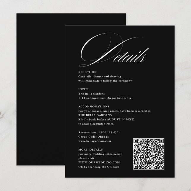 Romantic Script Calligraphy Details QRcode Wedding Enclosure Card (Front/Back)