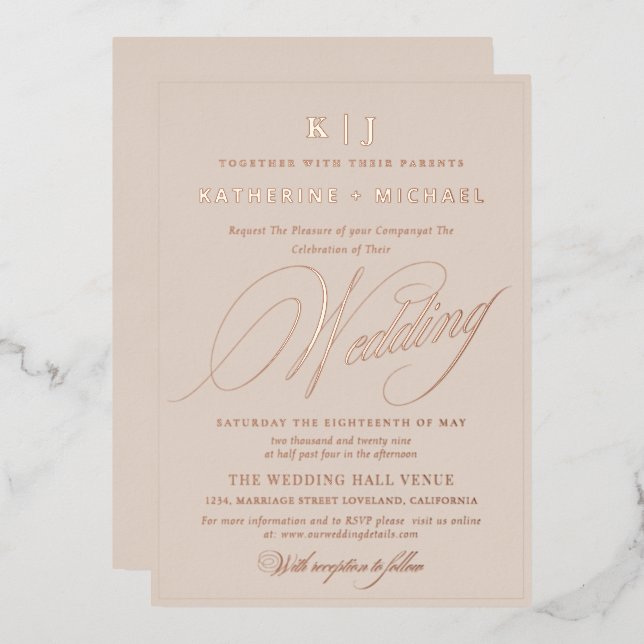 Romantic Script Calligraphy Monogram Gold Wedding (Front/Back)