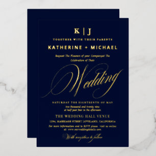 Romantic Script Calligraphy Monogram Gold Wedding