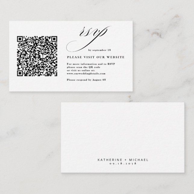 Romantic Script Calligraphy QR Code Wedding RSVP  Enclosure Card (Front/Back)