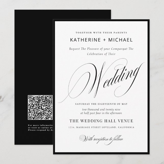 Romantic Script Calligraphy Simple & Chic Wedding Invitation (Front/Back)
