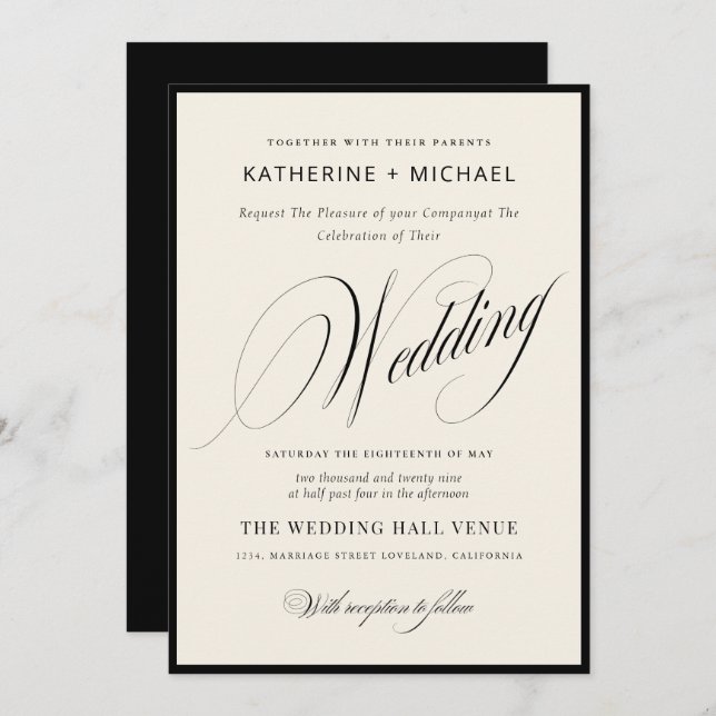 Romantic Script Calligraphy Simple & Chic Wedding Invitation (Front/Back)