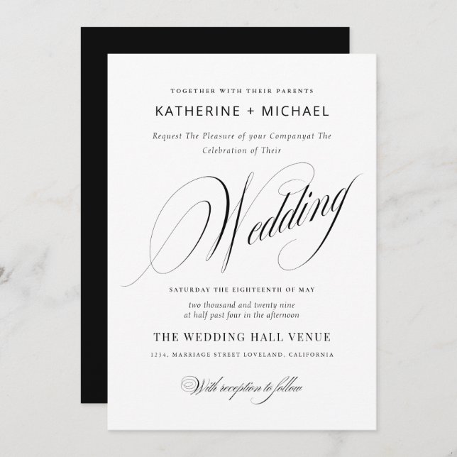 Romantic Script Calligraphy Simple & Chic Wedding Invitation (Front/Back)
