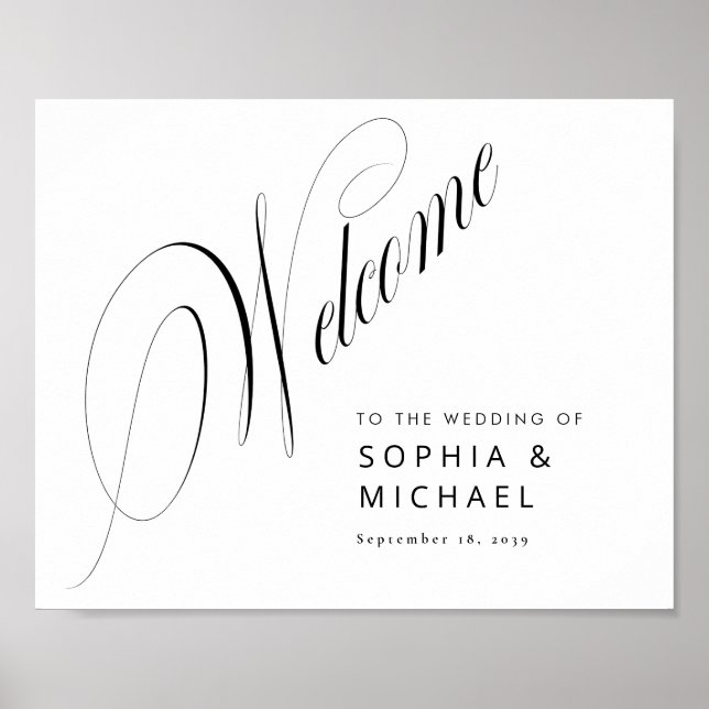 Romantic Script Calligraphy Wedding Welcome Sign (Front)