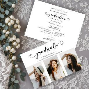 Romantic Script Collage 3 Photos Graduation Invitation