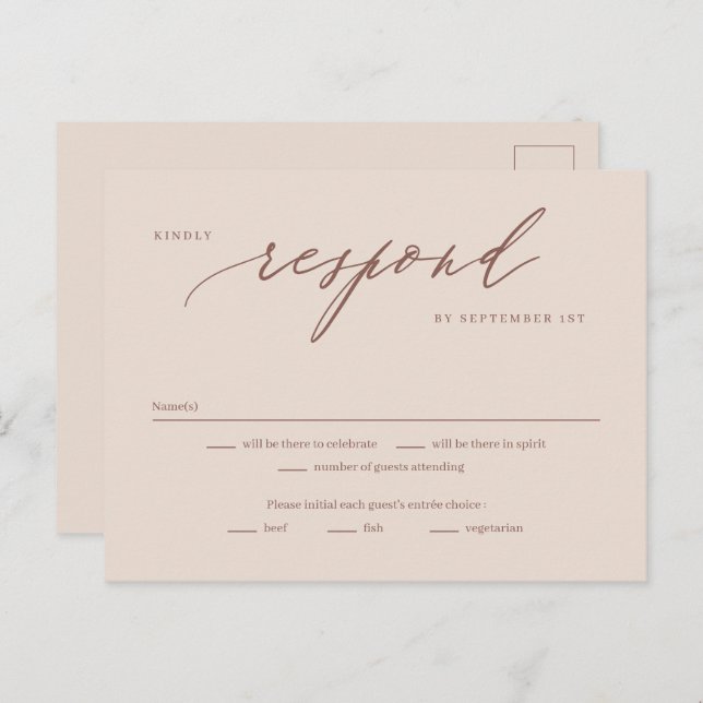 Romantic Script Editable Colour RSVP Reply Card (Front/Back)