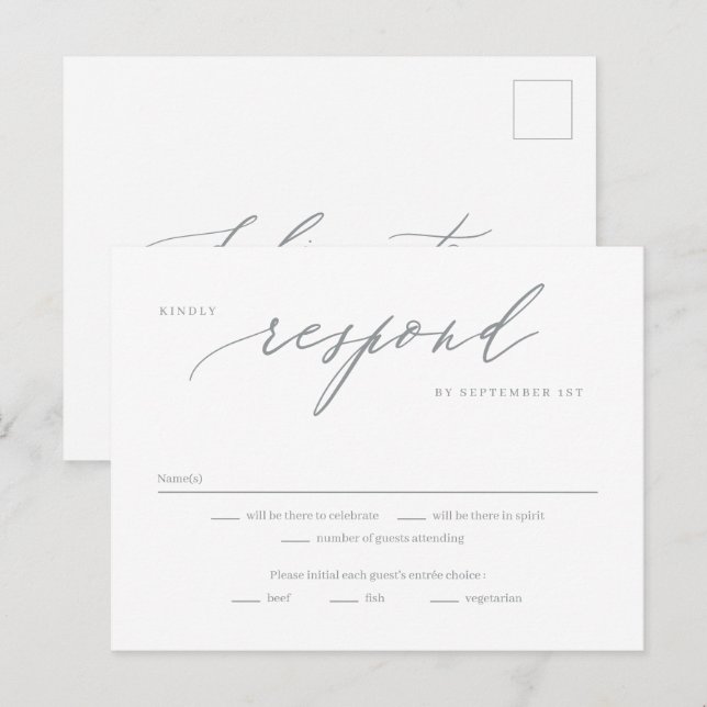 Romantic Script Editable Colour RSVP Reply Card (Front/Back)