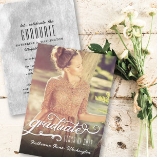 Romantic Script Foil Graduation Photo Announcement