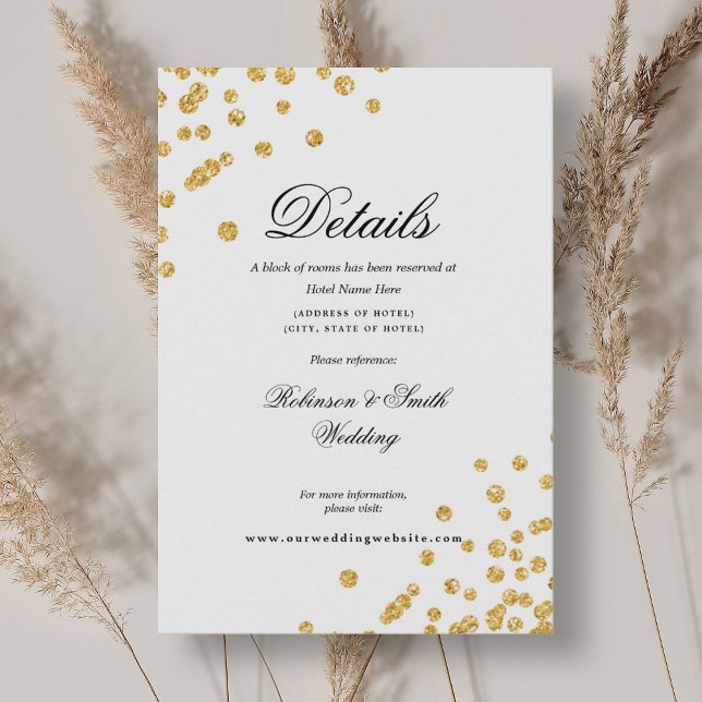 Romantic Script Gold Confetti Wedding Details Enclosure Card (Romantic Script Gold Confetti Wedding Details Enclosure Card)