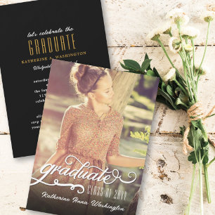 Romantic Script Graduate Photo Graduation Party Invitation