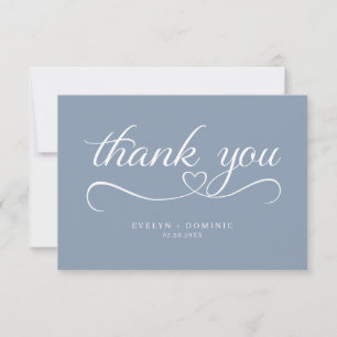 Romantic Script Heart Dusty Blue Wedding Thank You Card