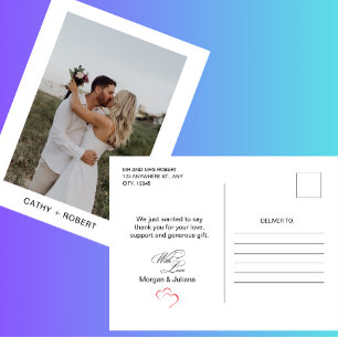 Romantic Script Heart Wedding Photo Postcard