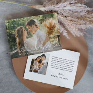 Romantic Script Hearts Wedding Photo Thank You Card