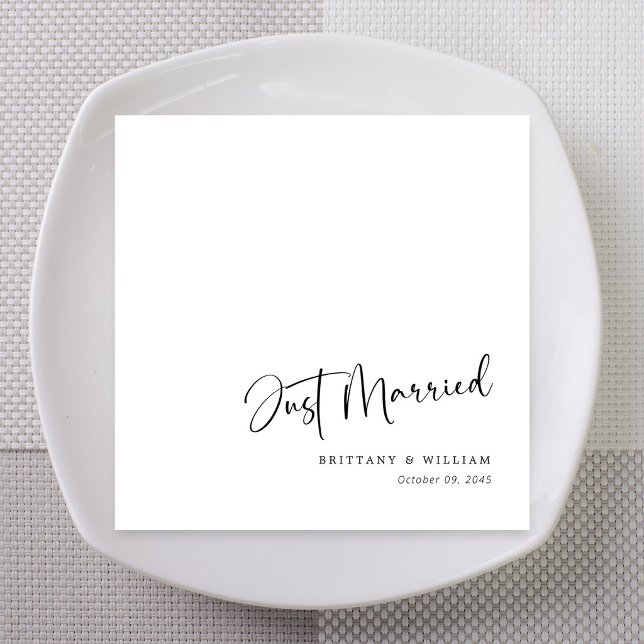 Romantic Script Just Married Custom Napkin (Romantic script just married custom napkins with names and date)