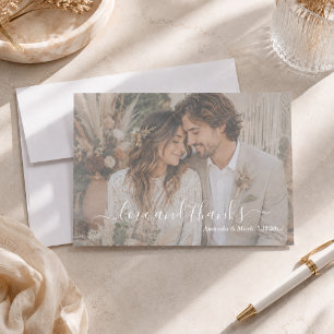 Romantic Script Love & Thanks Photo Boho Wedding  Thank You Card