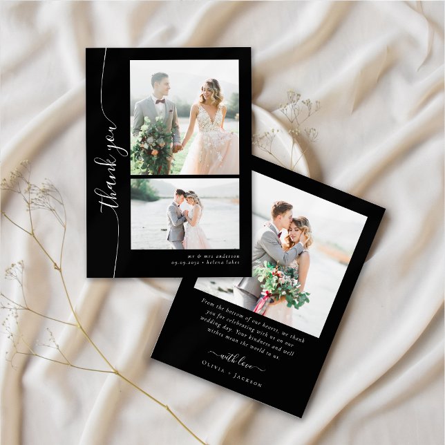 Romantic Script Multiple Photo Wedding Thank You Card (Creator Uploaded)