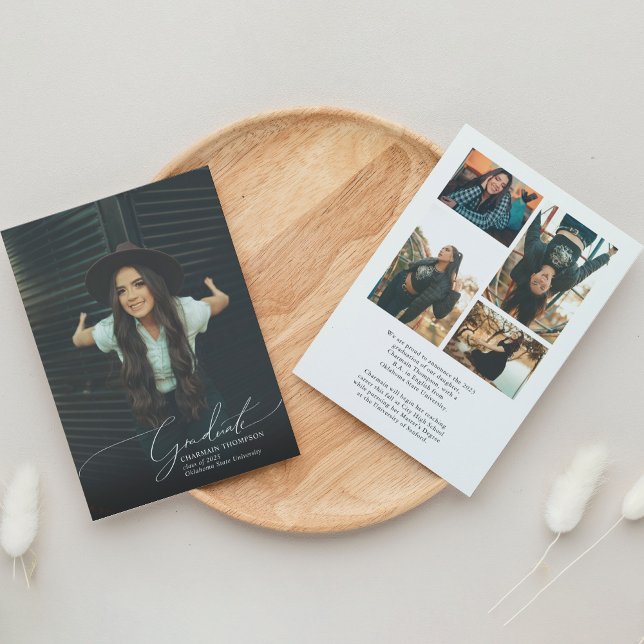 Romantic Script Photo Collage Graduation Announcement (Creator Uploaded)