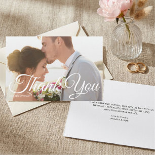 Romantic Script Photo Overlay Wedding Thank You Card