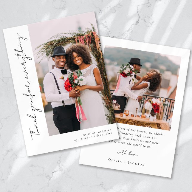Romantic Script Photo Wedding Thank You Card (Creator Uploaded)