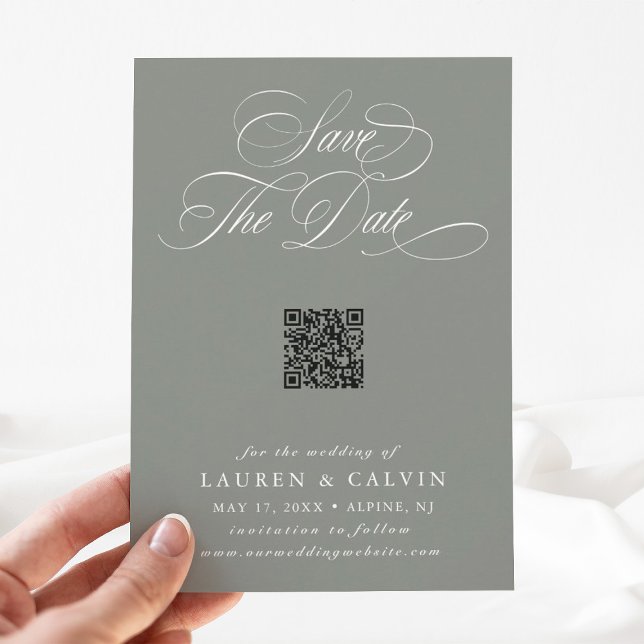 Romantic Script QR Code Sage Green Save The Date (Creator Uploaded)
