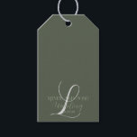 Romantic Script Sage Green Initial Wedding   Gift Tags<br><div class="desc">Wedding Tags for Favours Script Last Name Initial</div>