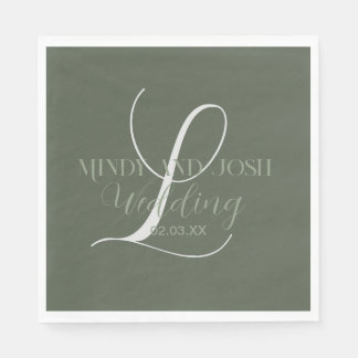 Romantic Script Sage Green Initial Wedding Napkin