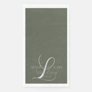 Romantic Script Sage Green Initial Wedding Napkin