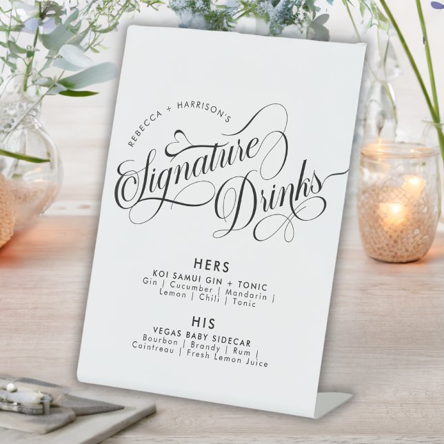 Romantic Script Signature Drinks Wedding Bar Pedes Pedestal Sign (Creator Uploaded)