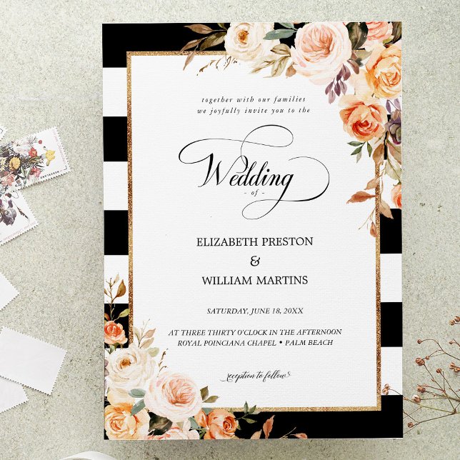Romantic Script Terracotta Floral Wedding Invitation (Creator Uploaded)