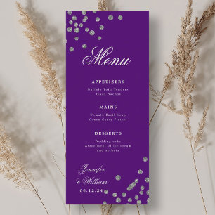 Romantic Script Wedding Confetti Silver Purple  Menu