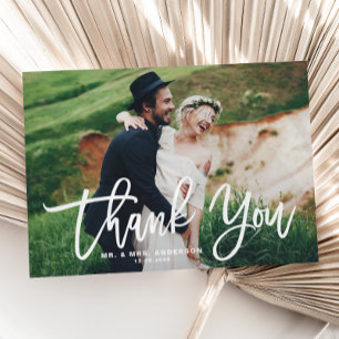 Romantic Script Wedding Photo Thank You Postcard