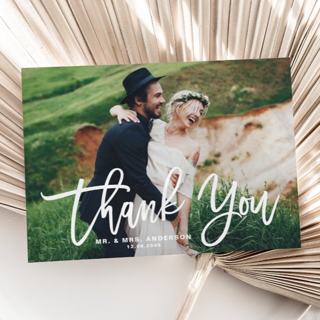 Romantic Script Wedding Photo Thank You Postcard (Creator Uploaded)