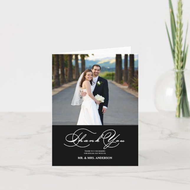 ROMANTIC SCRIPT WEDDING THANK YOU PHOTO NOTE CARD (Front)