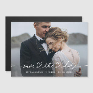 Romantic Script with Heart and Photo Save the Date Magnetic Invitation