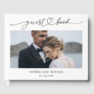 Romantic Script with Heart and Photo Wedding Guest Book