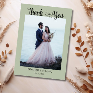 Romantic Script with Heart Wedding Photo Thank You Card