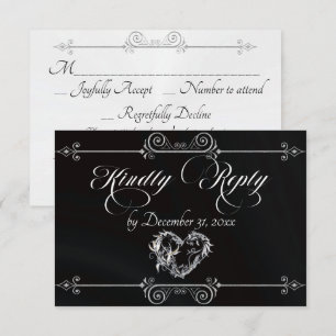 Romantic Scroll Heart - Black RSVP Card