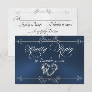 Romantic Scroll Heart - Blue RSVP Card